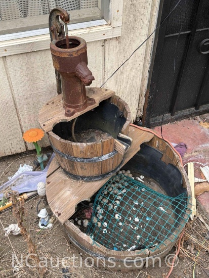 Water Pump and Barrels Garden Water Fountain
