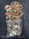 4 pounds of US coin Pennies dimes, quarters nickels half dollars dollar coins.