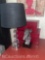 lamp, jewelry boxes, dog statue