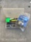 Fishing tackle box weights Lures line and cast