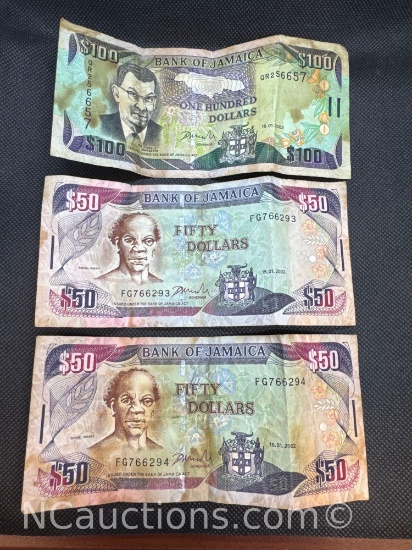 Bank Of Jamaica Bank Notes $50 $100