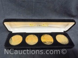 Vintage HARD TO FIND Harrahs 4 Piece Brass Elvis Commemorative Set King of ROCK