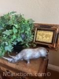 decor plant, framed art, vintage encyclopedia books, decor Rhino