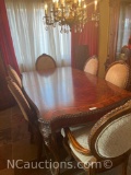 dining room table, 4 chairs, 2 arm chairs, 2 leafs,