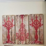 3 piece woodpannel artwork candelabra candel holders