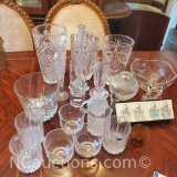 Misc. glass/crystal lot bowls vases glasses etc.