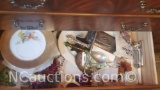 Drawer of misc collectors plates kitchenware