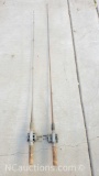 2 Vintage Temper fishing rods with Pjlueger Summit/Shakespeare Wondereel reeles