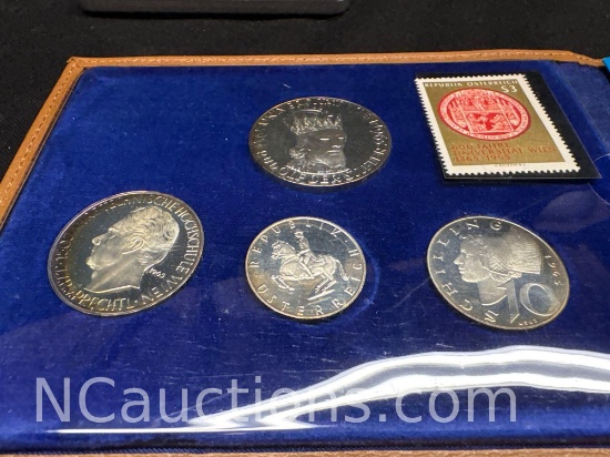 1965 Vienna Proof set with stamp, case Silver Cons