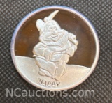 Disney 1 Troy Oz .999 Fine Silver Happy Bullion Coin