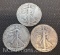 3 Walking Liberty 90% Silver Half Dollars 37.03 Grams