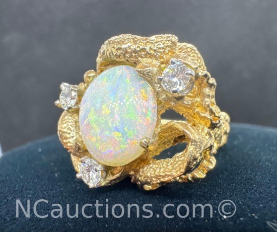 14k Gold Opal With Diamonds Ring 11.03 Grams Size 6