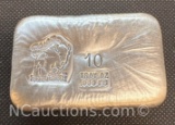 Bison Bullion Hand Poured 10 Troy Oz .999 Fine Silver Bullion bar