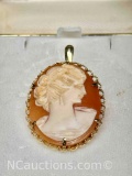 14k Gold Cameo Pendant Brooch Pin
