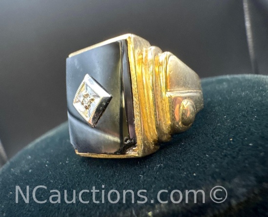 10k Gold Black Onyx Diamond Ring 7.77 Grams Size 9