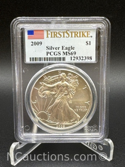 PCGS MS69 2009 Silver Eagle First Strike 1 Troy Oz .999 Fine Silver Coin