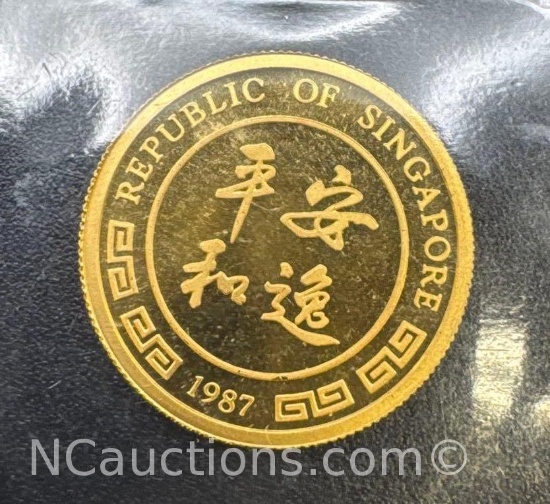 1987 Republic Of Singapore Year of The Rabbit 1/10 Oz 9999 Fine Gold Coin