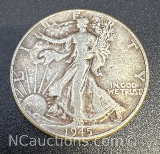 1945 Walking Liberty 90% Silver Half Dollar Coin 12.48 Grams