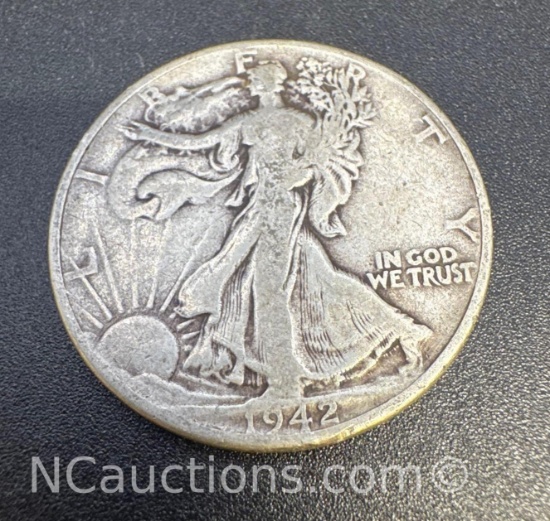 1942 Walking Liberty 90% Silver Half Dollar Coin 12.16 Grams