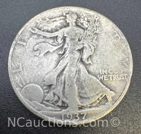 1937 Walking Liberty 90% Silver Half Dollar Coin 12.13 Grams