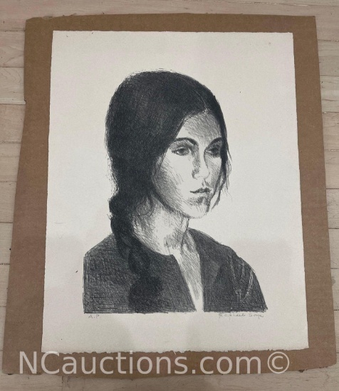 Framed Art of Woman by Raphael Soyer 20x17.5