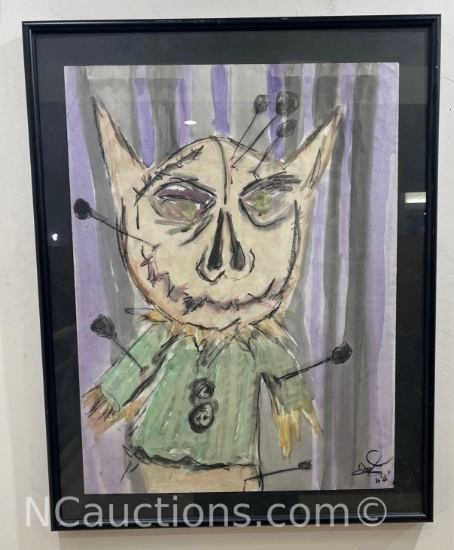 Framed Art He Voodoo Watercolor Charcoal on Paper Signed Piccard 22x28