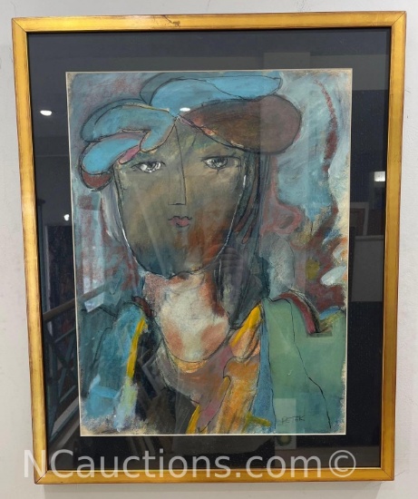 Framed Abstract Art of a Woman Signed Petek 23x29