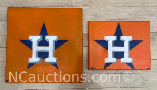 Pair of Houston Astros Canvas Art Paintings 8x8, 10x12