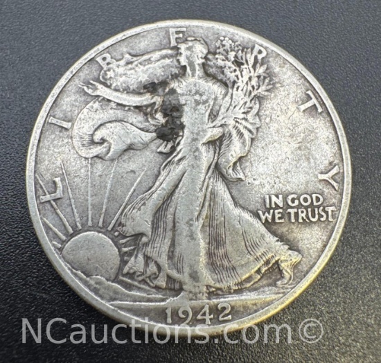 1942-D Walking Liberty 90% Silver Half Dollar 12.35 Grams