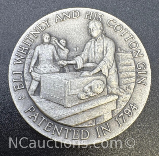 Eli Whitney And His Cotton Gin Sterling Silver Coin 36.06 Grams