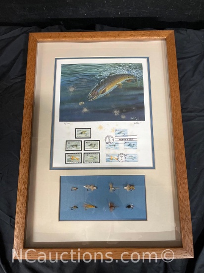 Trout stamps and flies framed art by Balke 94 of 500
