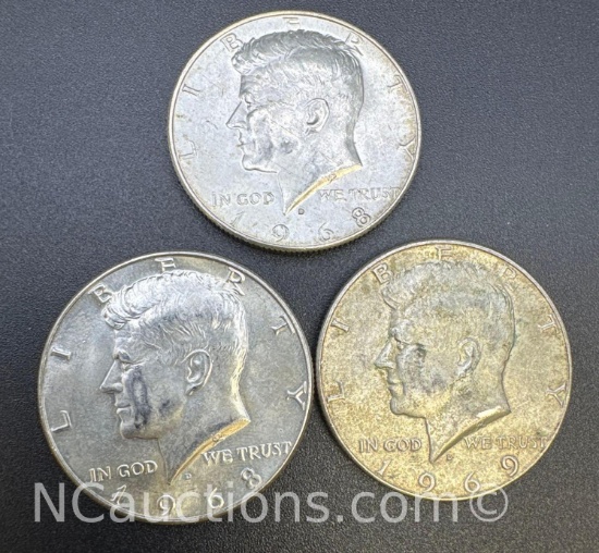 3 Kennedy 40% Silver Half Dollars 34.65 Grams