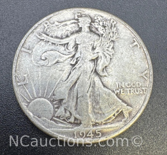 1945 Walking Liberty 90% Silver Half Dollar 12.27 Grans