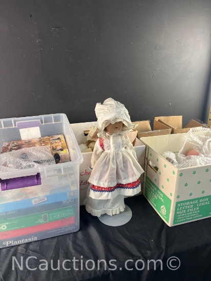 boxes full of toys doll ceramics Germany mugs etc