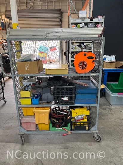 Cart full of tools portable air blower ladder cables drills etc