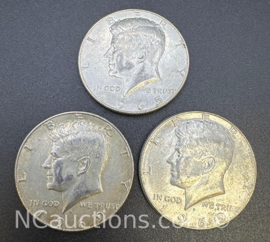 3 Kennedy 40% Silver Half Dollar Coins 34.47 Grams