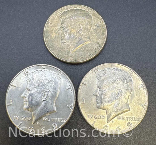 3 Kennedy 40% Silver Half Dollar Coins 34.68 Grams