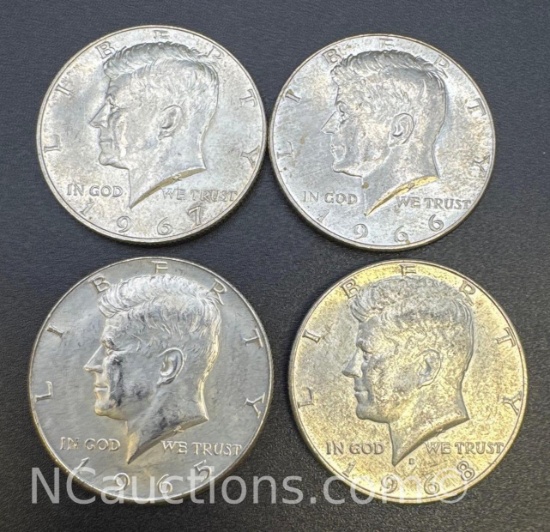 4 Kennedy 40% Silver Half Dollar Coins 45.35 Grams