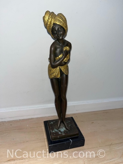 13in Bronze Statue of Woman in Bath Towels