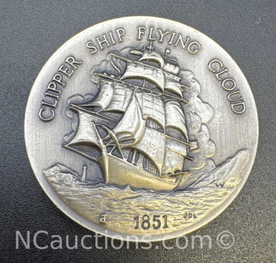 1851 Clipper Ship Flying Cloud Sterling Silver Coin 34.18 Grams