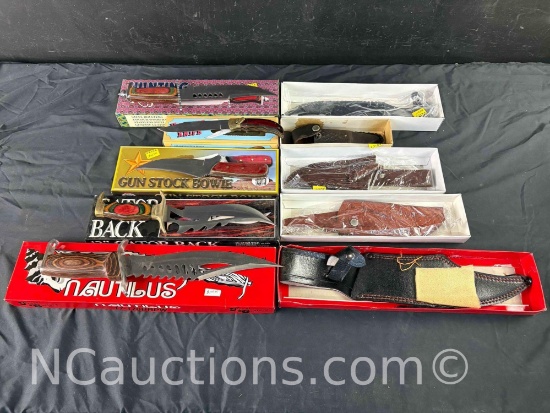 Set of 5 Fantasy knives with sheaths gun stock bowie