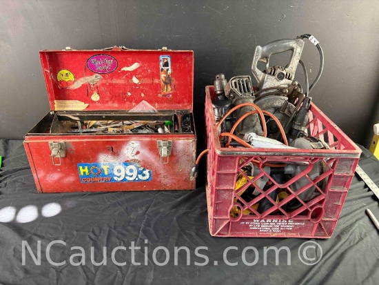 power tools and toolbox with power tools screwgun saw drill etc