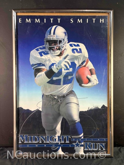 Emmitt Smith Midnight Run Cowboys poster with signature that says Emmett Smith