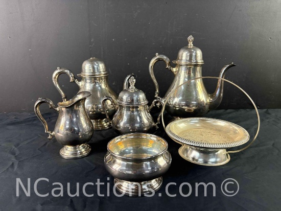 Silver Plated tea pot and dishes