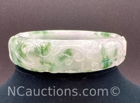 Carved Jade Bangle Bracelet 75.58 Grams
