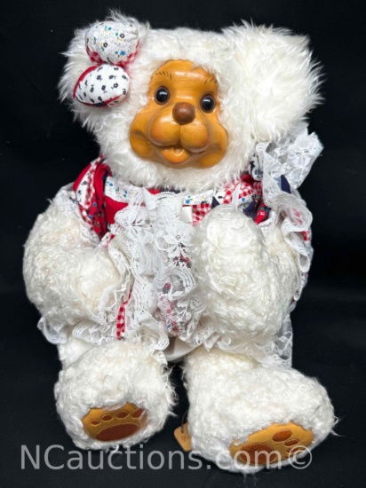 Robert Raikes Collectible Teddy Bear with Wooden Face and Feet.