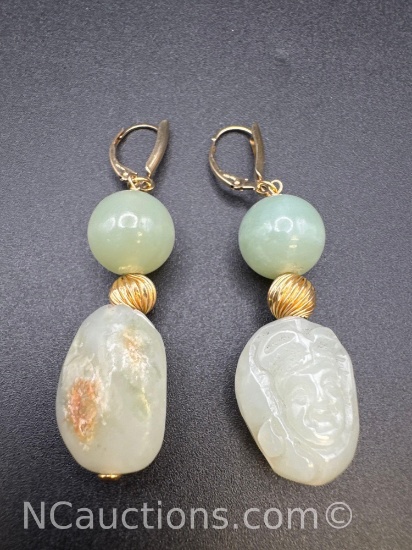 Aventurine And Gold Filled Custom Pendant Earrings 18.49 Grams