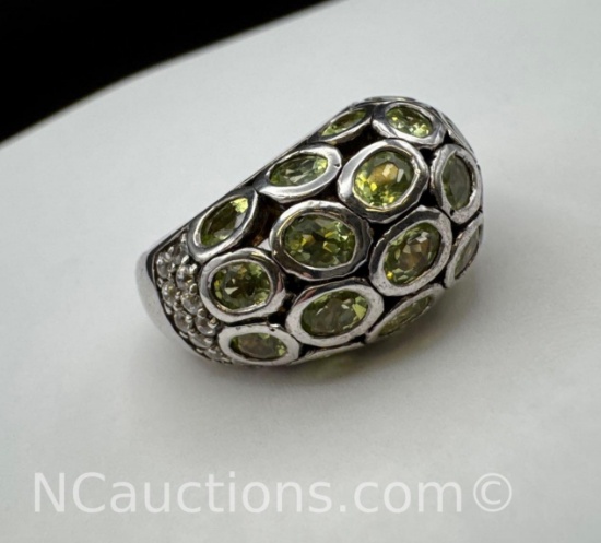 Sterling Silver Peridot Gemstone Ring 11.15 Grams Size 7