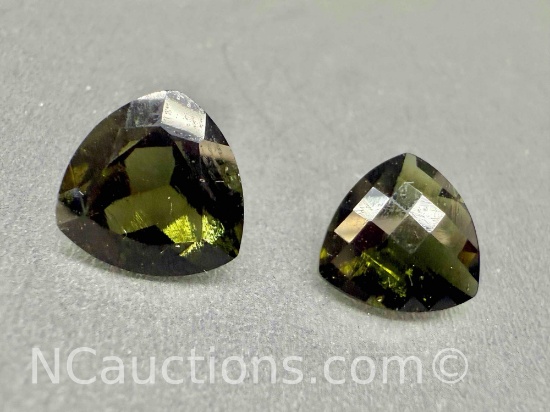 Pair of Trillion Cut Moldavite Gemstones 8.8ct Total
