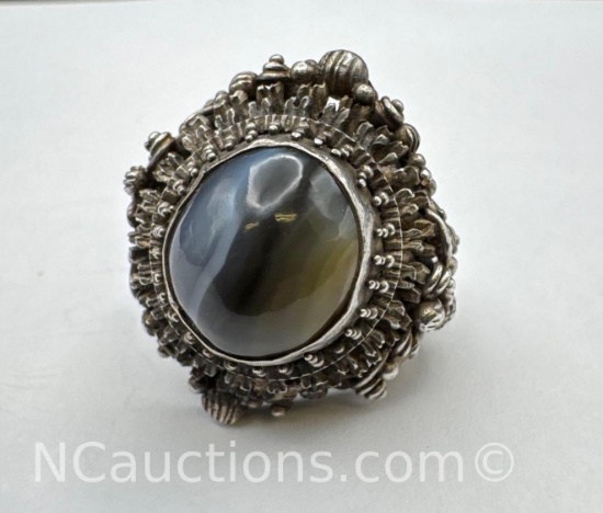 Sterling Silver And Picture Agate Ring 10.30 Grams Size 7
